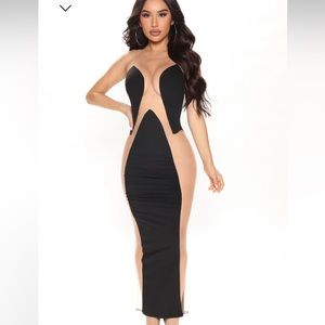 Fashion Nova - “Talk of Town” Black and Nude Maxi Dress in XL